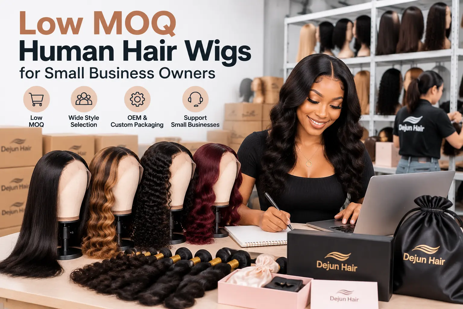 Low MOQ human hair wigs wholesale supply for small business owners, salons, and startup wig brands