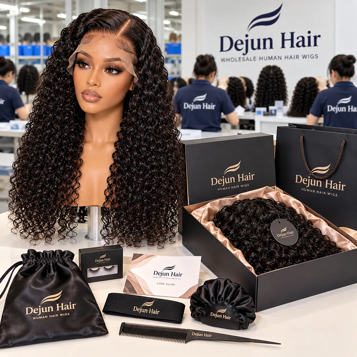 OEM Jerry curly human hair wigs with custom packaging for private label wig brands