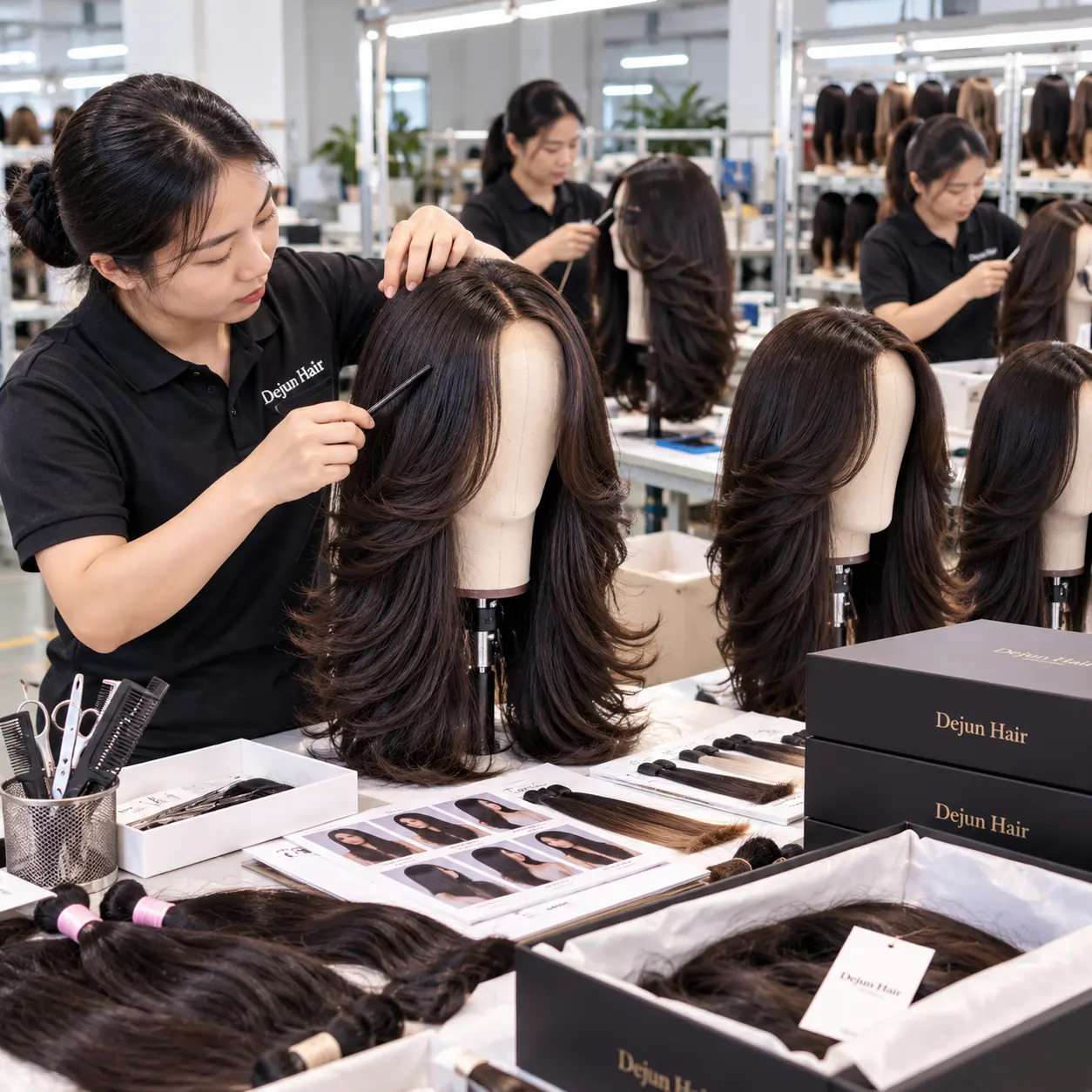 OEM layered human hair wigs manufacturer offering wholesale wig production