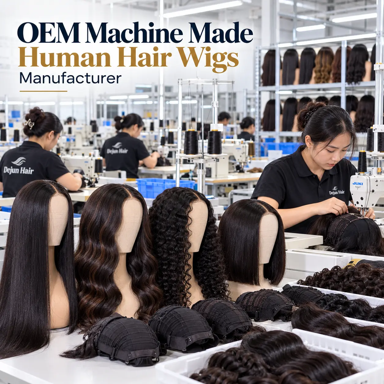 OEM machine made human hair wigs manufacturer producing custom wigs for wholesale buyers