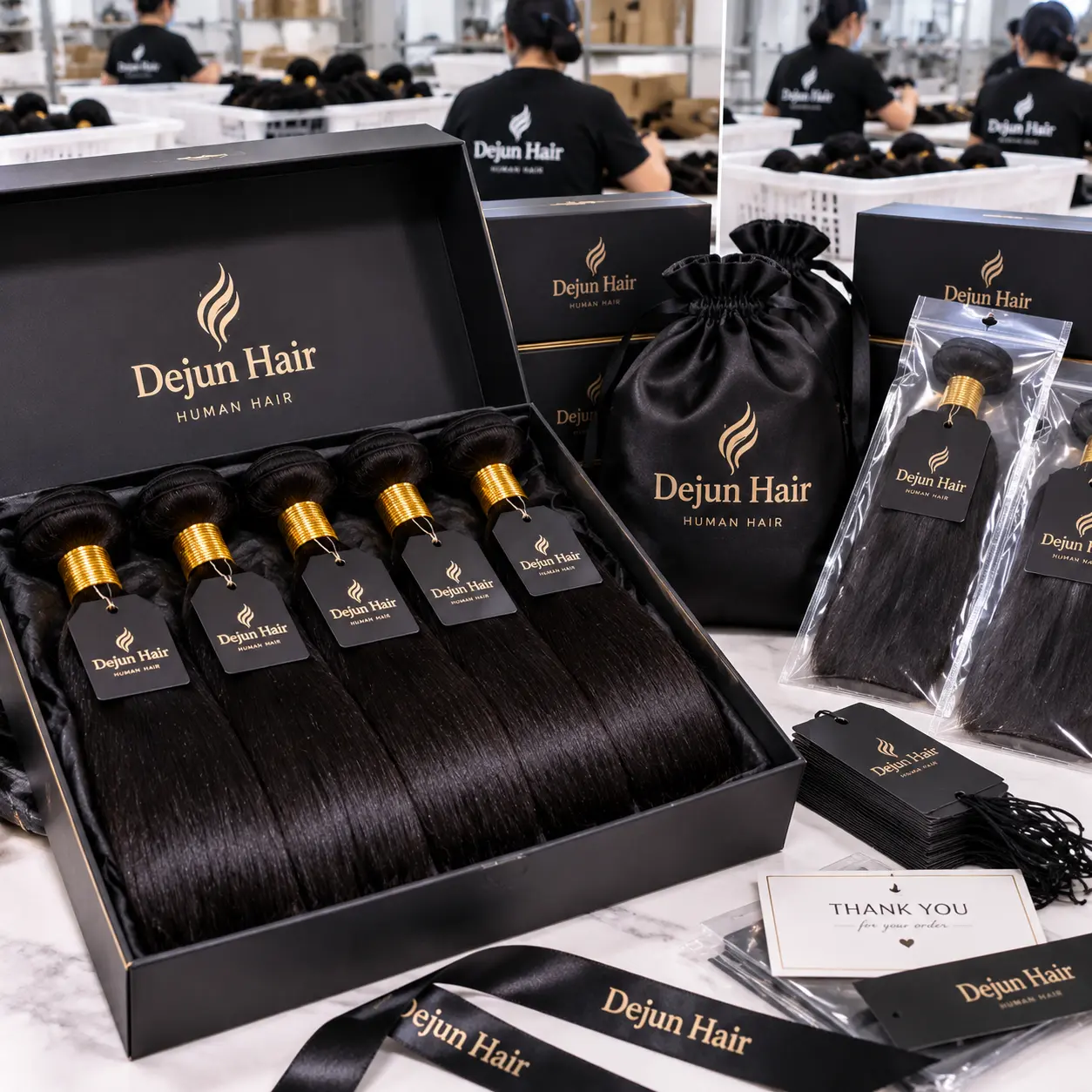 OEM private label human hair bundles packaging for wholesale buyers with custom branding solutions