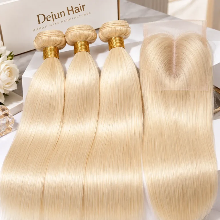 Wholesale 613 blonde human hair bundles with matching lace closure for salons and hair vendors