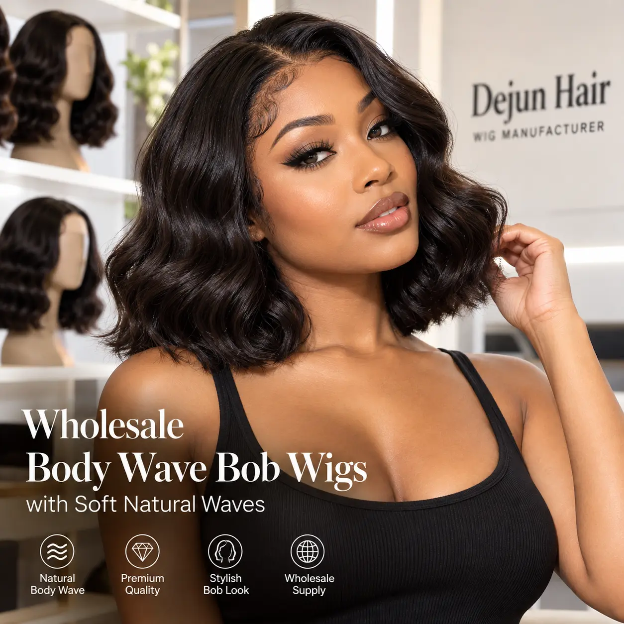 Wholesale body wave bob wigs with soft natural waves for salons and hair businesses