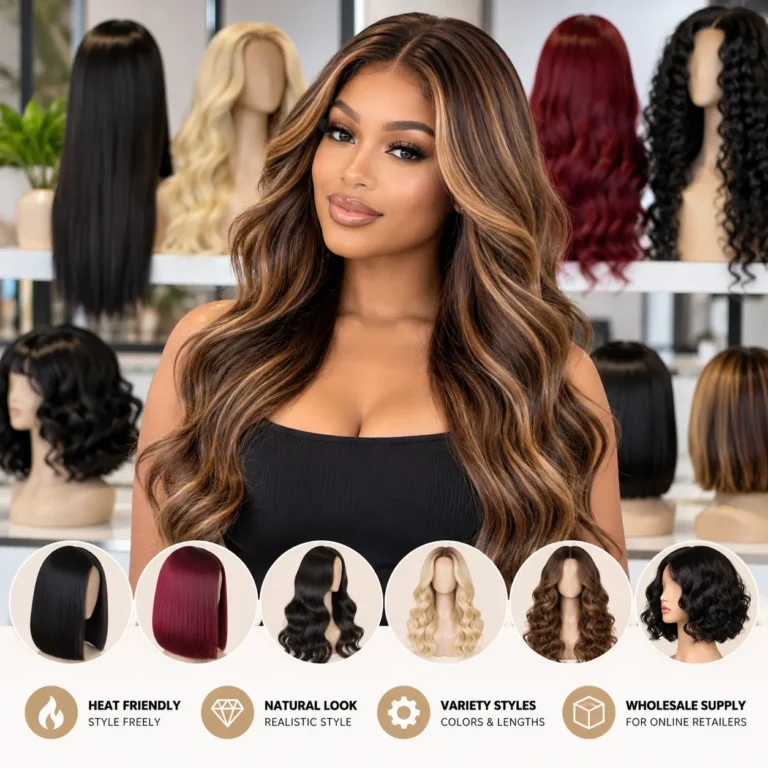 Wholesale heat-friendly synthetic wigs in various styles for online retailers and hair businesses