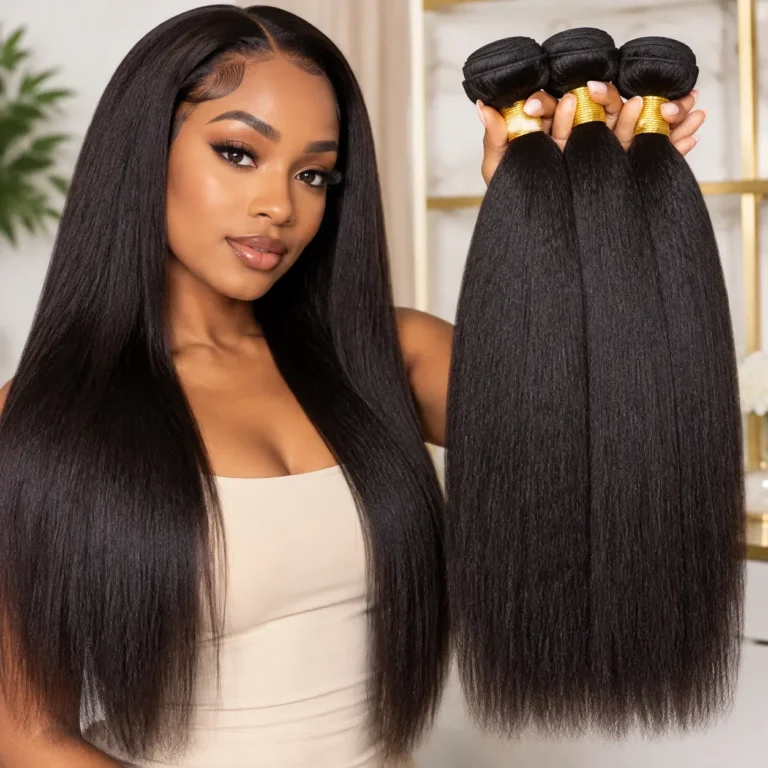 Wholesale Yaki straight human hair bundles for hair vendors featuring smooth texture and premium weft quality